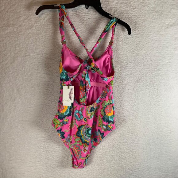 Jessica Simpson Womens Pink Rosies Bushes One-Piece Swimsuit Lip Gloss Small NWT - Picture 4 of 8